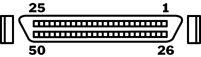 Known as the 50-pin high-density SCSI connector. This pin-and-socket connector is also called the SCSI-2 Connector. The SCSI recognized version has latch type fasteners. Used for 8-bit Narrow SCSI devices. The SCSI spec terms it the - Alt 1, A-cable connector