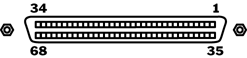 Known as the 68-pin high-density SCSI connector. This pin-and-socket connector is also called the SCSI-3 Connector. The SCSI recognized version has thumbscrew fasteners. A few SCSI devices have used the latch version. Used for 8-bit Wide SCSI devices. The SCSI spec terms it the Alt 3, P-cable connector