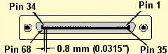 This 68-contact, ribbon type connector is known as the VHDCI SCSI connector. Its very small size allows fitting up to 4 of them on the mounting bracket on the back of a PCI or ISA bus card. The SCSI spec terms it the Alt 4, P-cable connector